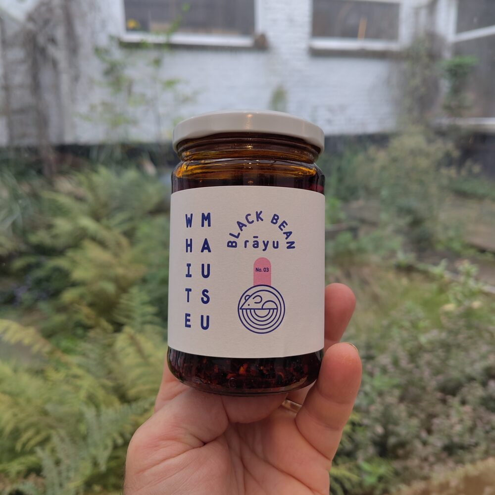 White Mauzu Black bean rayu front